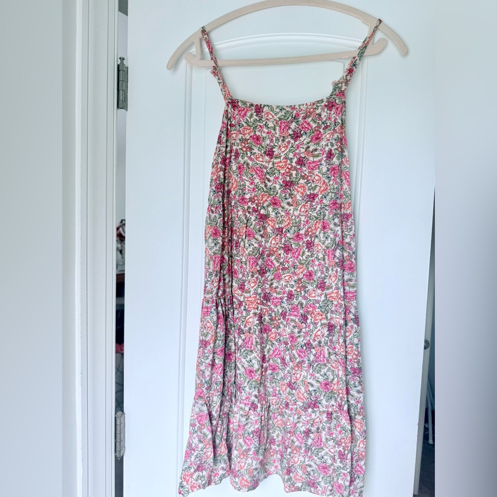 Old Navy Pink and Green Smocked Slip Midi Dress